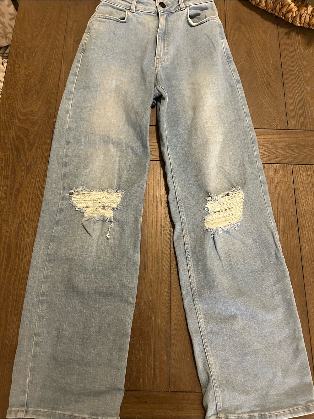 FITJEANS Light Blue Distressed Wide-Leg Jeans